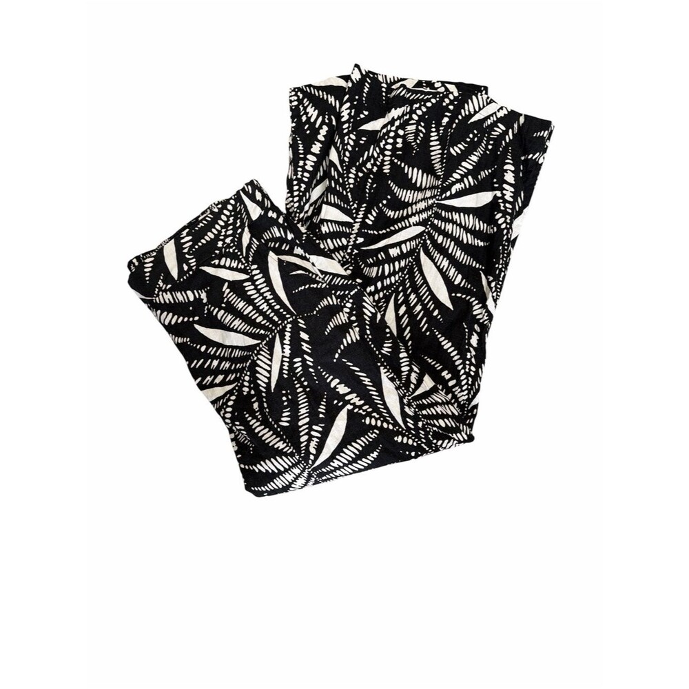 Panama Jack XL Black White Tropical Leaf Print Wide Leg Pull On Resort Boho